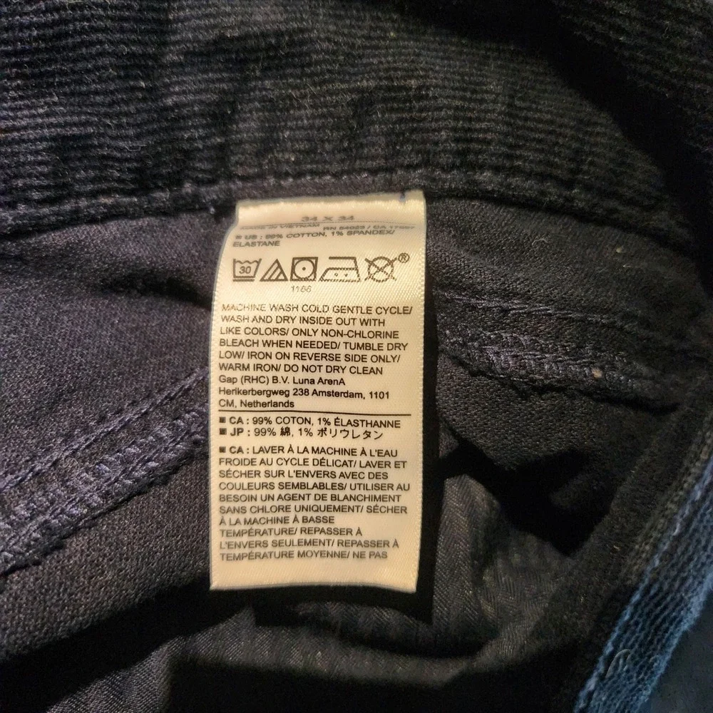 Banana Republic Corduroy Pants Navy Blue Cotton Blend Slim Fit 34x34